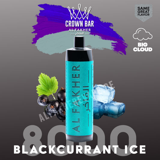 Al Fakher Crown Bar Vape 8000 Puffs Blackcurrant Ice Liquid