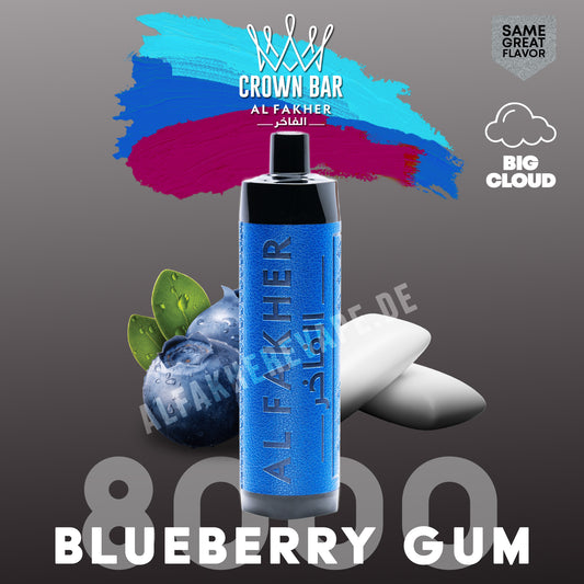 Al Fakher Crown Bar Vape 8000 Puffs Blueberry Gum Liquid