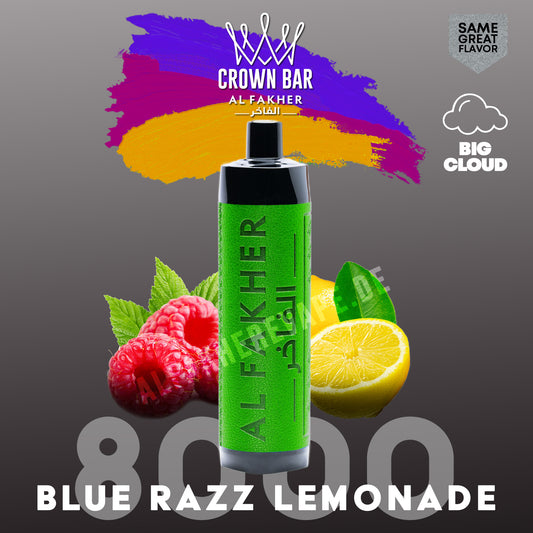 Al Fakher Crown Bar Vape 8000 Puffs Blue Razz Lemonade Liquid