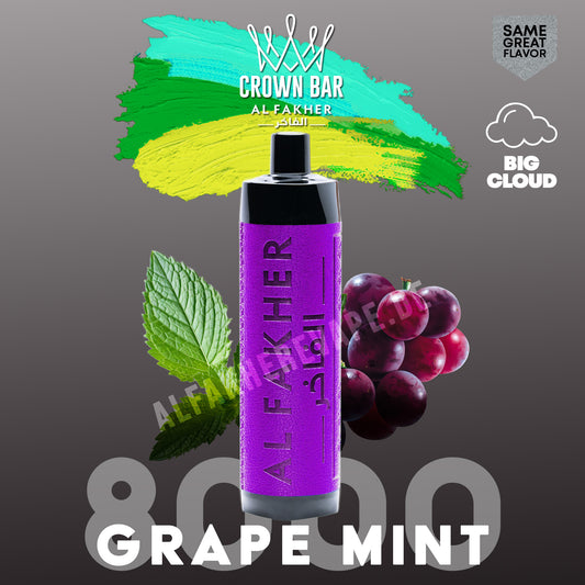 Al Fakher Crown Bar Vape 8000 Puffs Grape Mint Liquid