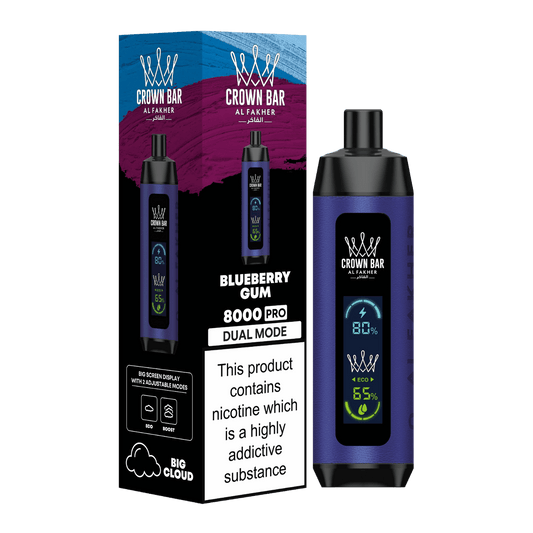 Al Fakher Crown Bar Vape 8000 Pro Dual Puffs Blueberry Gum Liquid