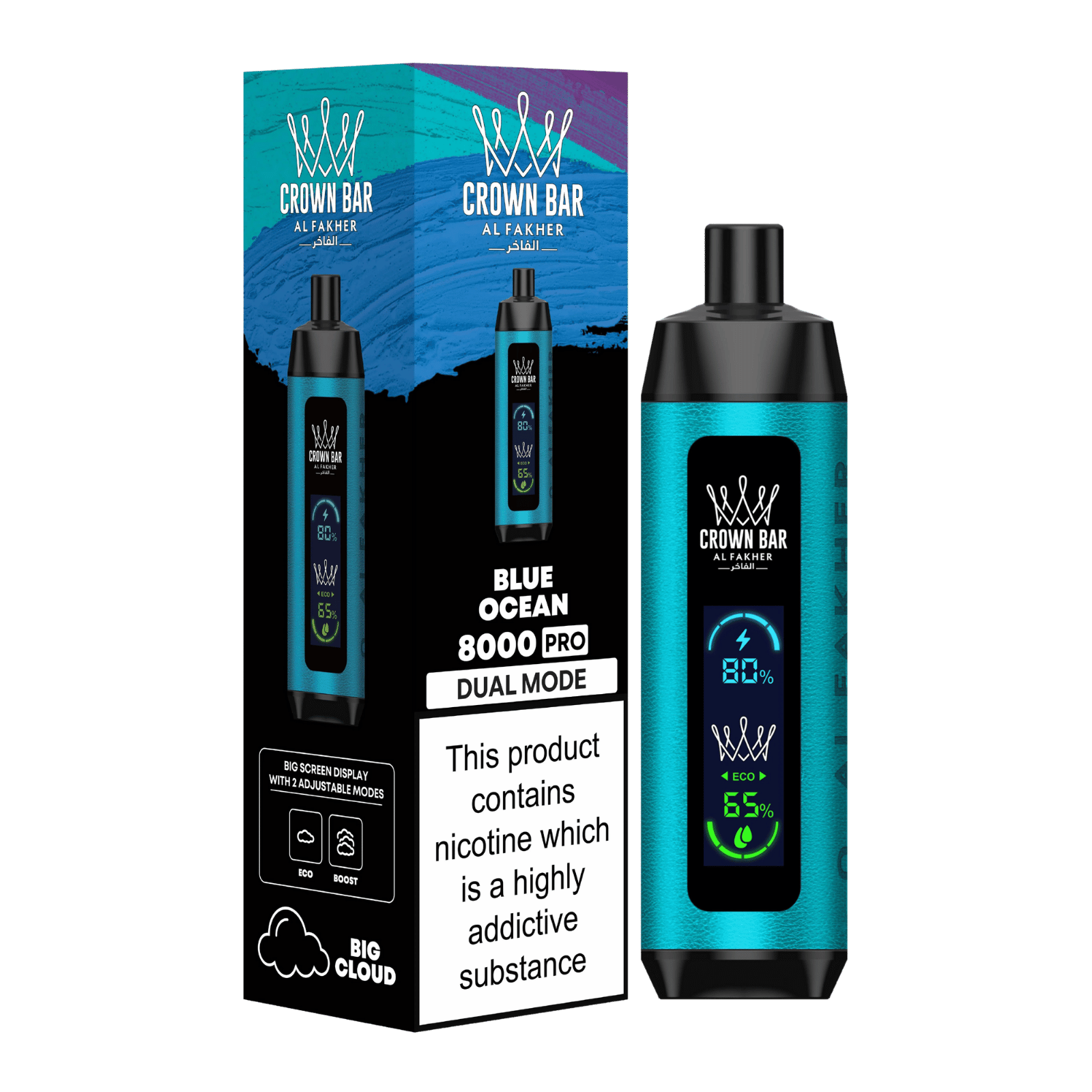 Al Fakher Crown Bar Vape 8000 Pro Dual Puffs Blue Ocean Liquid